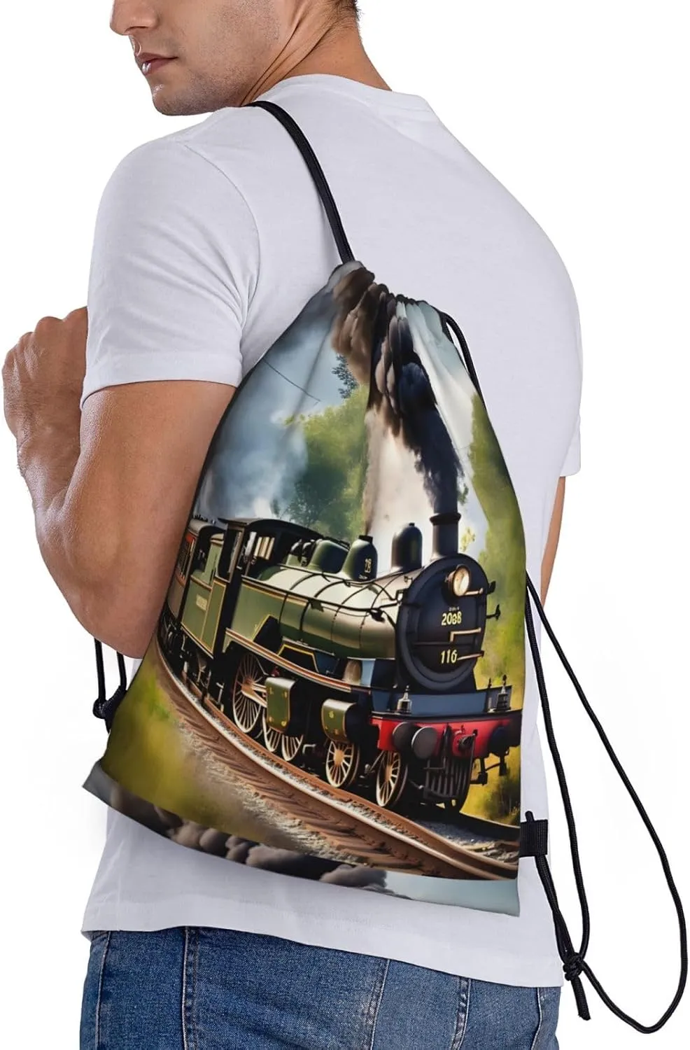 Steam Little Train Print Drawstring Bags Backpack Bag Sport Gym Sack Drawstring Bag Shopping String Bag, Medium