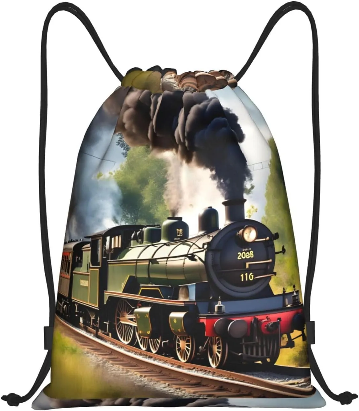 Steam Little Train Print Drawstring Bags Backpack Bag Sport Gym Sack Drawstring Bag Shopping String Bag, Medium