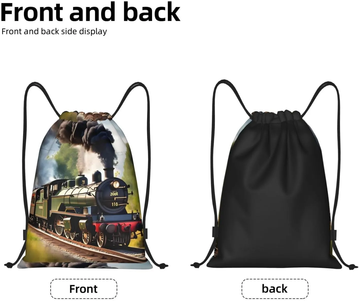 Steam Little Train Print Drawstring Bags Backpack Bag Sport Gym Sack Drawstring Bag Shopping String Bag, Medium