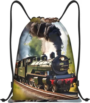 Steam Little Train Print Drawstring Bags Backpack Bag Sport Gym Sack Drawstring Bag Shopping String Bag, Medium