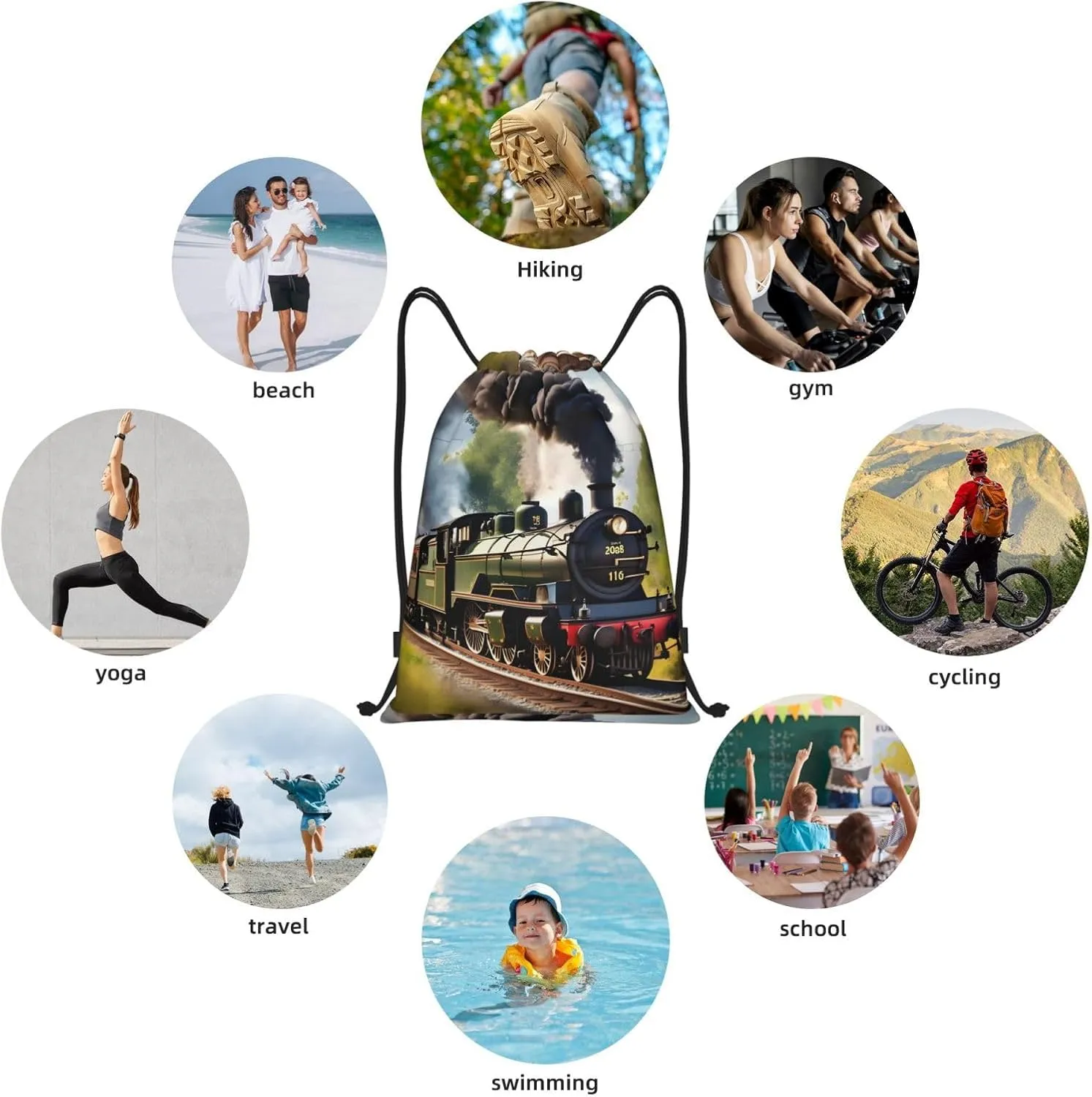 Steam Little Train Print Drawstring Bags Backpack Bag Sport Gym Sack Drawstring Bag Shopping String Bag, Medium