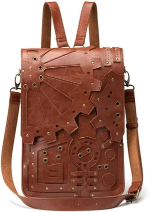 Steampunk Leather Messenger Bag Retro Briefcase Handheld Shoulder Large Satchel Bag Brown