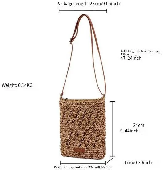 Straw Bags for Women, Fashion Shoulder Top-handle Bag，Hand-Woven Adjustable Crossbody Bags Zipper Beach Bag for Vacation