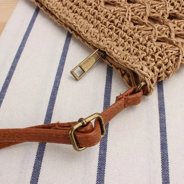 Straw Bags for Women, Fashion Shoulder Top-handle Bag，Hand-Woven Adjustable Crossbody Bags Zipper Beach Bag for Vacation