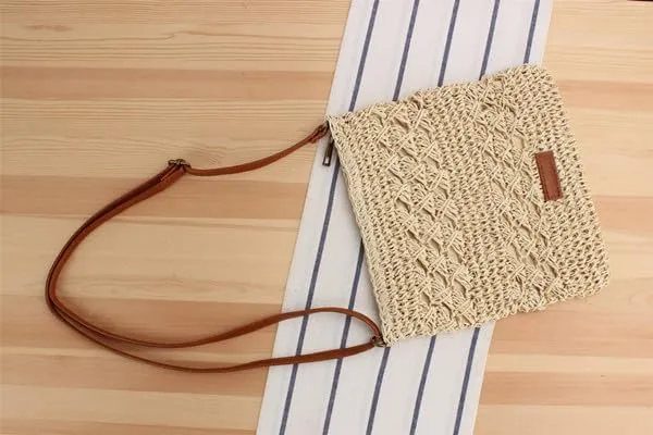 Straw Bags for Women, Fashion Shoulder Top-handle Bag，Hand-Woven Adjustable Crossbody Bags Zipper Beach Bag for Vacation