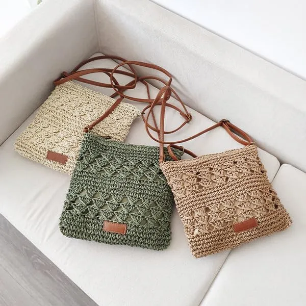 Straw Bags for Women, Fashion Shoulder Top-handle Bag，Hand-Woven Adjustable Crossbody Bags Zipper Beach Bag for Vacation