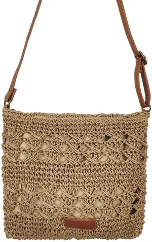 Straw Bags for Women, Fashion Shoulder Top-handle Bag，Hand-Woven Adjustable Crossbody Bags Zipper Beach Bag for Vacation