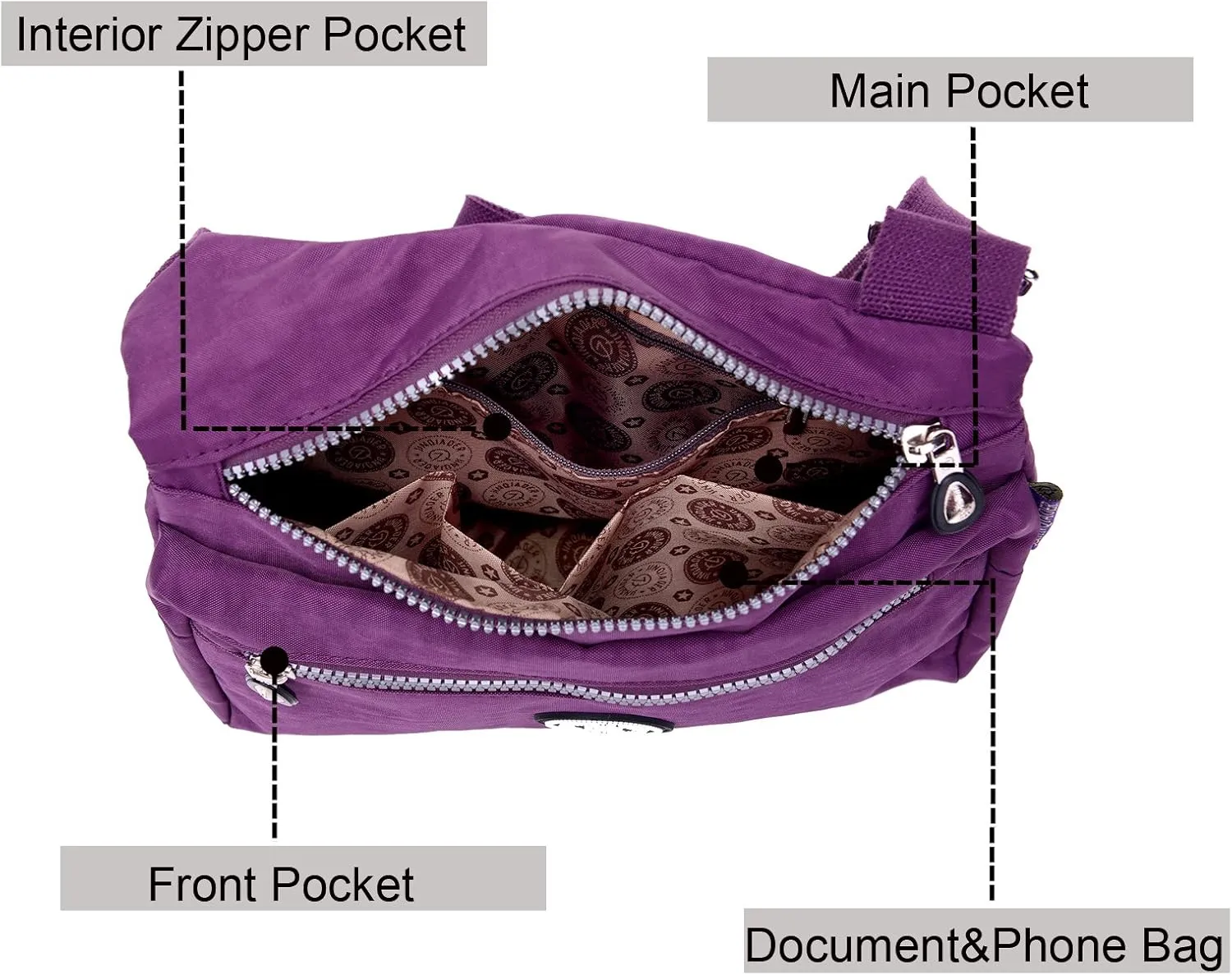 STUOYE Nylon Multi-Pocket Crossbody Purse Bags for Women Travel Shoulder Bag