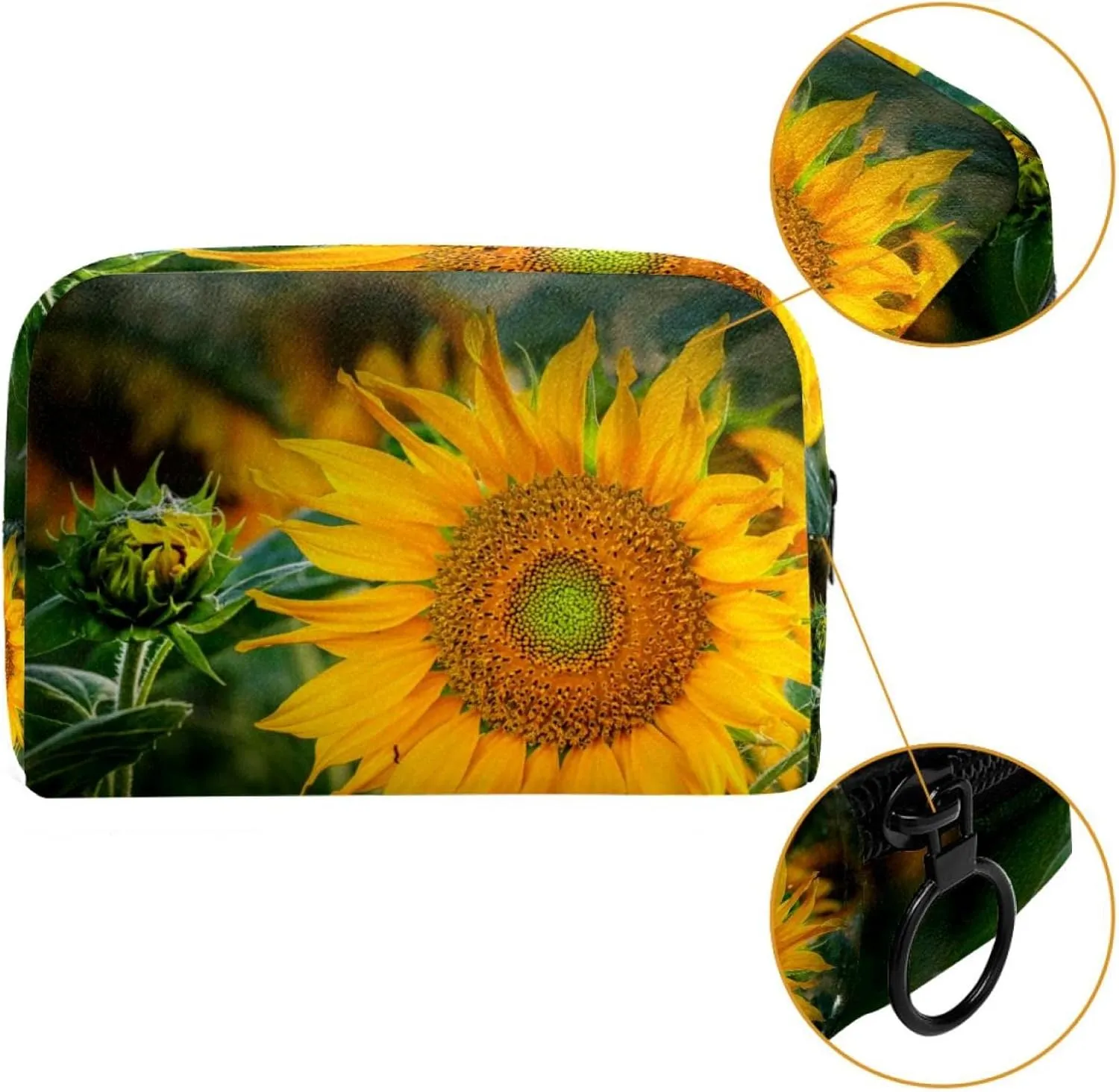 Sunflower Flower Yellow Summer Blossom Bloom Small Makeup Bag for Purse, Portable Cosmetic Bag Zipper Makeup Pouch for Women, Stationery, Toiletries, Travel Accessories