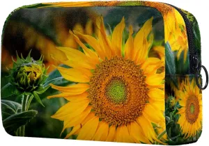 Sunflower Flower Yellow Summer Blossom Bloom Small Makeup Bag for Purse, Portable Cosmetic Bag Zipper Makeup Pouch for Women, Stationery, Toiletries, Travel Accessories