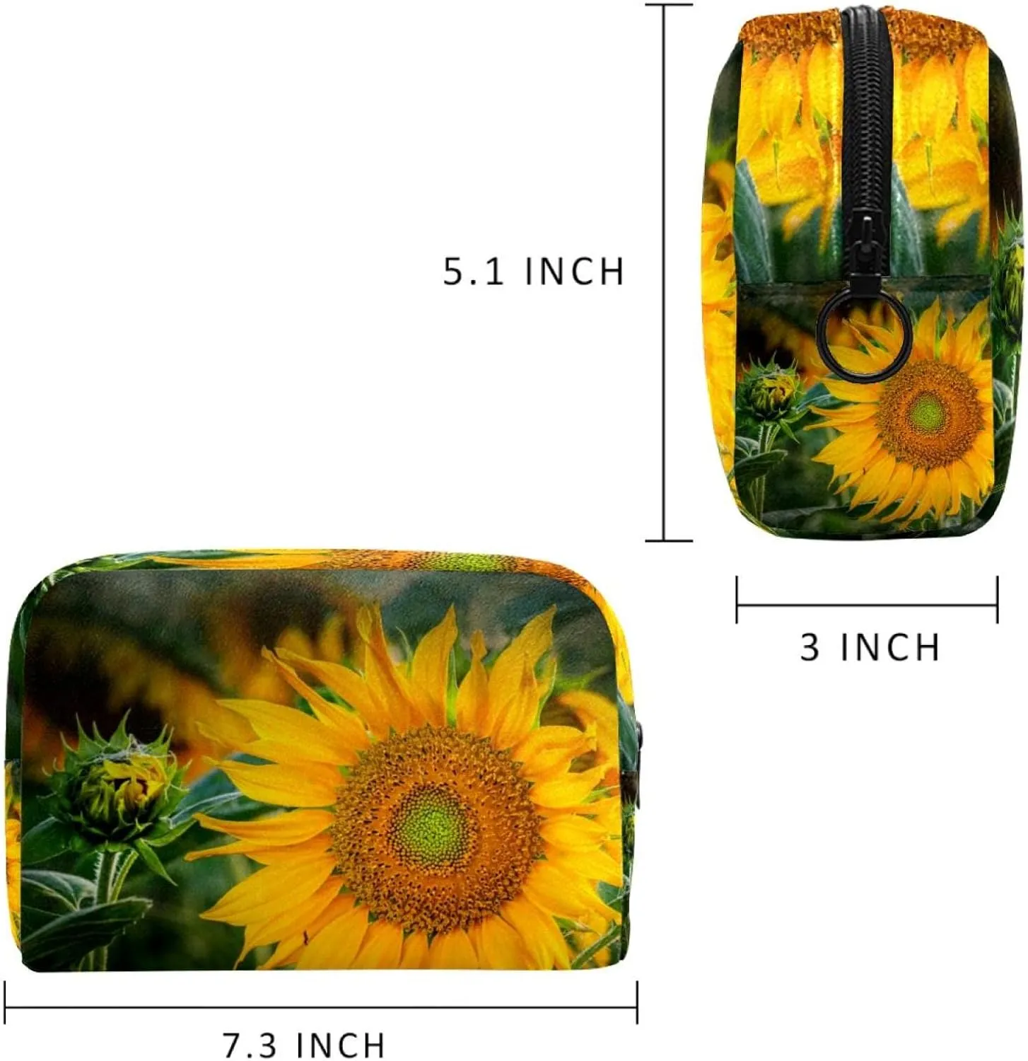 Sunflower Flower Yellow Summer Blossom Bloom Small Makeup Bag for Purse, Portable Cosmetic Bag Zipper Makeup Pouch for Women, Stationery, Toiletries, Travel Accessories