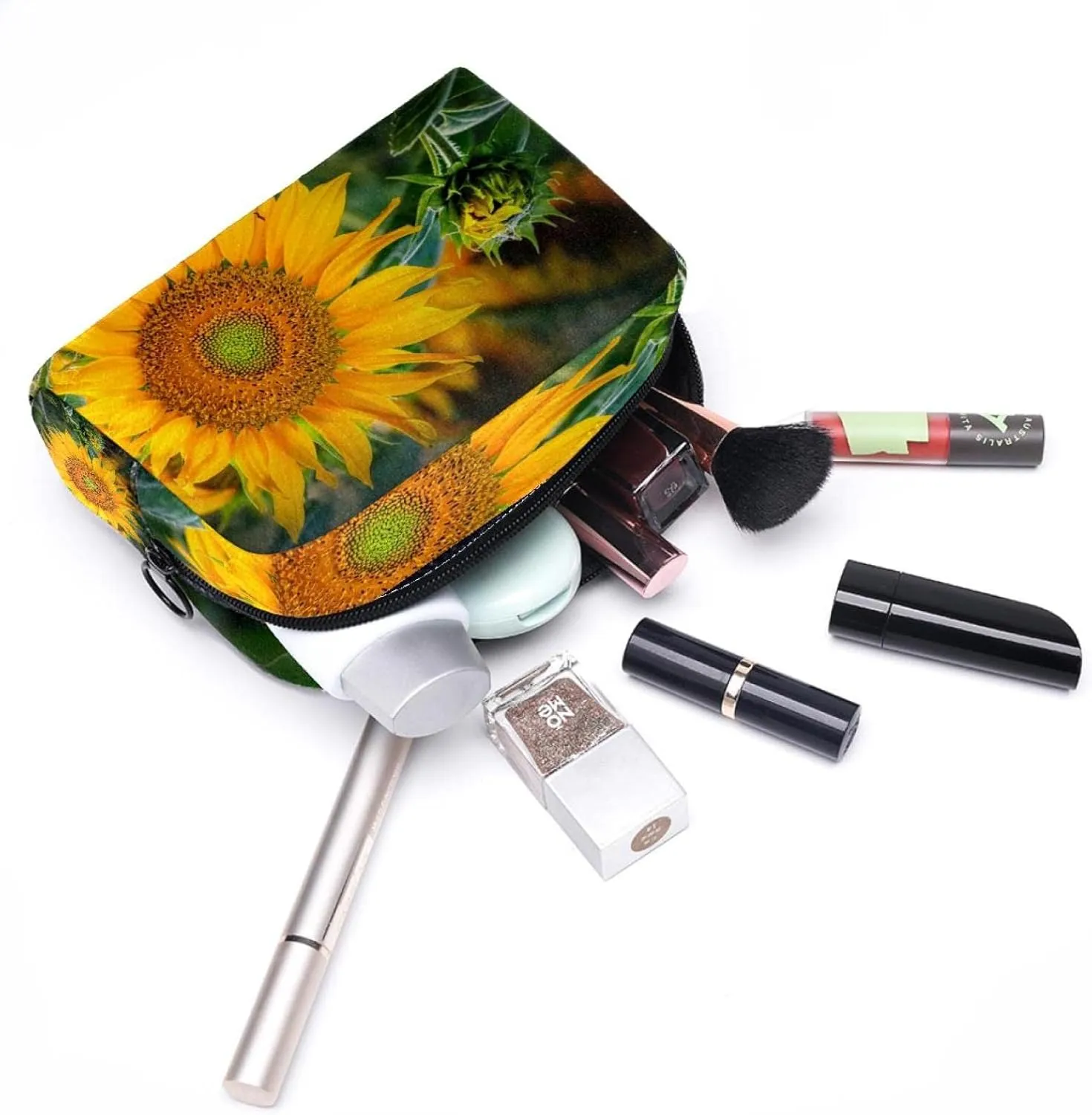 Sunflower Flower Yellow Summer Blossom Bloom Small Makeup Bag for Purse, Portable Cosmetic Bag Zipper Makeup Pouch for Women, Stationery, Toiletries, Travel Accessories