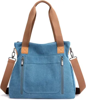 Sunshinejing Women's Canvas Tote Bag Work Shoulder Crossbody Bags Vintage Multi-pocket Handbags