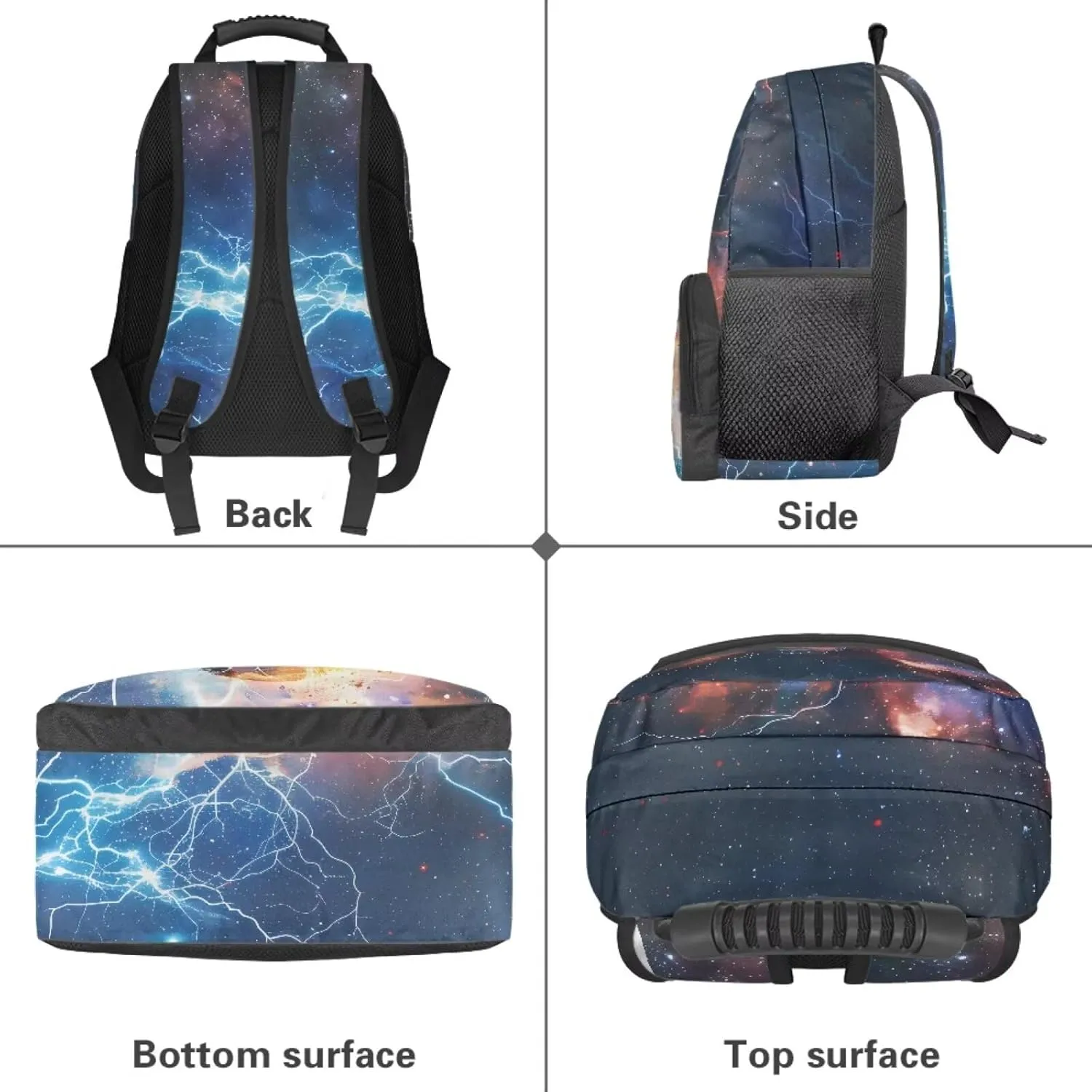 Suobstales Soccer Fire Lightning Galaxy Print Kids School Backpack for Teens Girls Boys Middle Primary School Bag Bookbag Laptop Backpack Travel Casual Daypack with Adjustable Strap