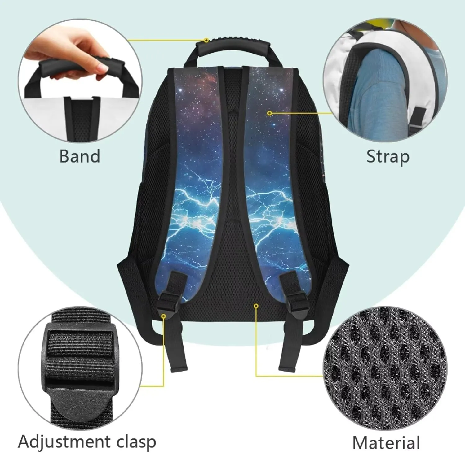 Suobstales Soccer Fire Lightning Galaxy Print Kids School Backpack for Teens Girls Boys Middle Primary School Bag Bookbag Laptop Backpack Travel Casual Daypack with Adjustable Strap