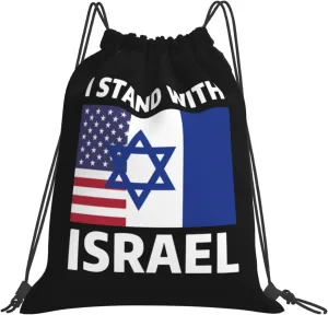 Support Israel I Stand With Israel Drawstring Bags Waterproof Gym Bag Sports Travel Yoga Backpack For Men Women