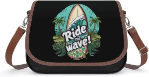 Surfboard Ride The Wave Women's Small Sling Crossbody Bag Trendy Messenger Bags with Adjustable Strap for Travel