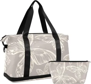 susiyo Travel Duffel Bags for Women, Transparent Butterfly Sports Duffel Bags Gym Bags with Shoes Compartment, Tote Bag Weekender Bag for Travelling