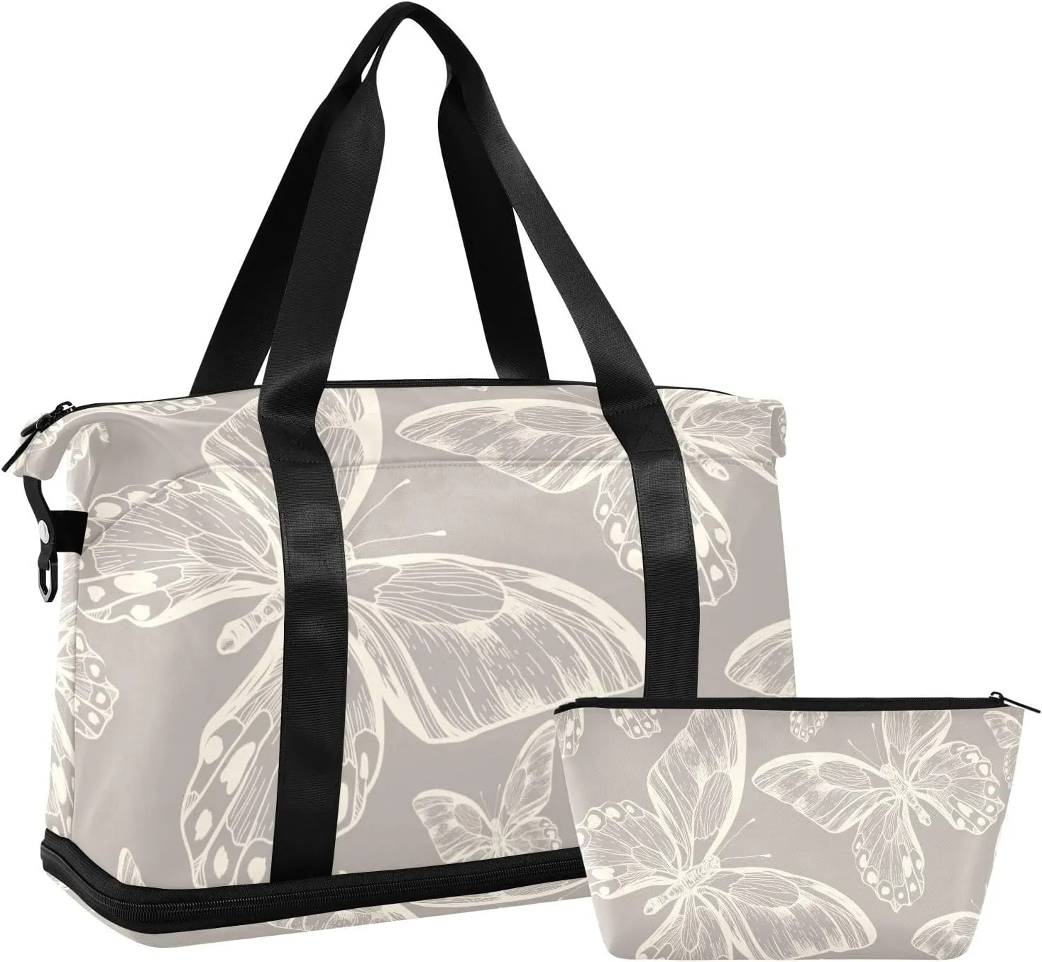 susiyo Travel Duffel Bags for Women, Transparent Butterfly Sports Duffel Bags Gym Bags with Shoes Compartment, Tote Bag Weekender Bag for Travelling