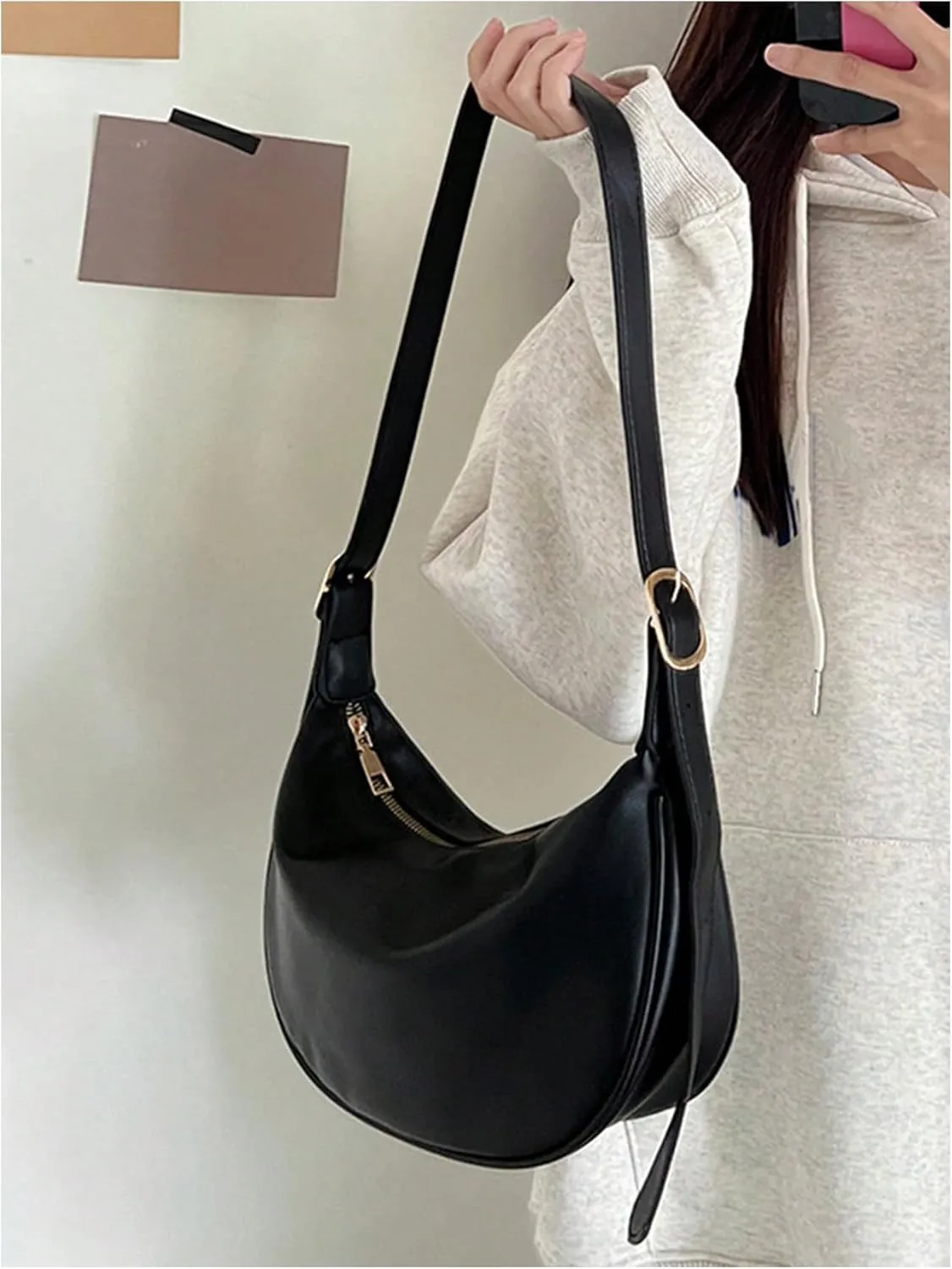 SweatyRocks Women's Leather Crossbody Bags Adjustable Strap Travel Work Shoulder Bags with Zipper