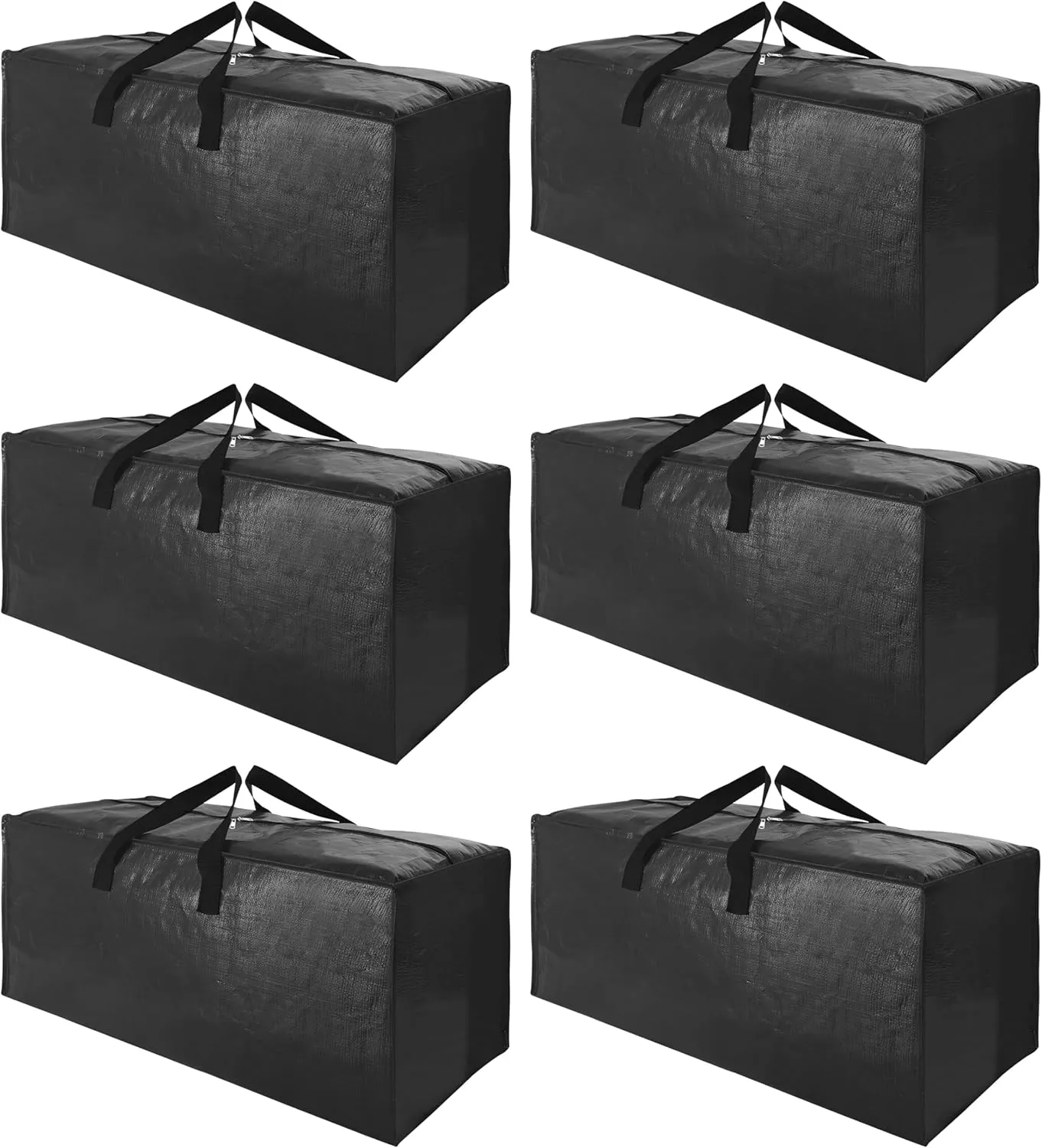 SWEET DOLPHIN 6 Pack Extra Large Moving Bags with Strong Zippers & Carrying Handles, Heavy Duty Storage Tote for Space Saving Moving Storage, Fold Flat, Alternative to Moving Box, Black