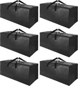 SWEET DOLPHIN 6 Pack Extra Large Moving Bags with Strong Zippers & Carrying Handles, Heavy Duty Storage Tote for Space Saving Moving Storage, Fold Flat, Alternative to Moving Box, Black