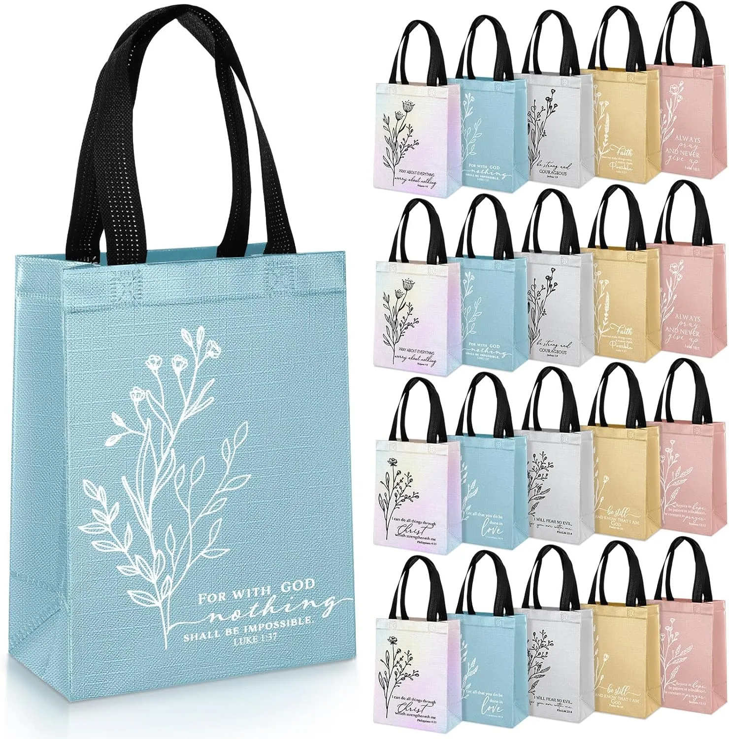 Sweetude 20 Pcs Father's Day Christian Gift Bags Bulk with Handle Inspirational Aesthetics Bible Gift Bag Reusable Non Woven Handbag for Nurse Family Church Sunday School(Mild Color)