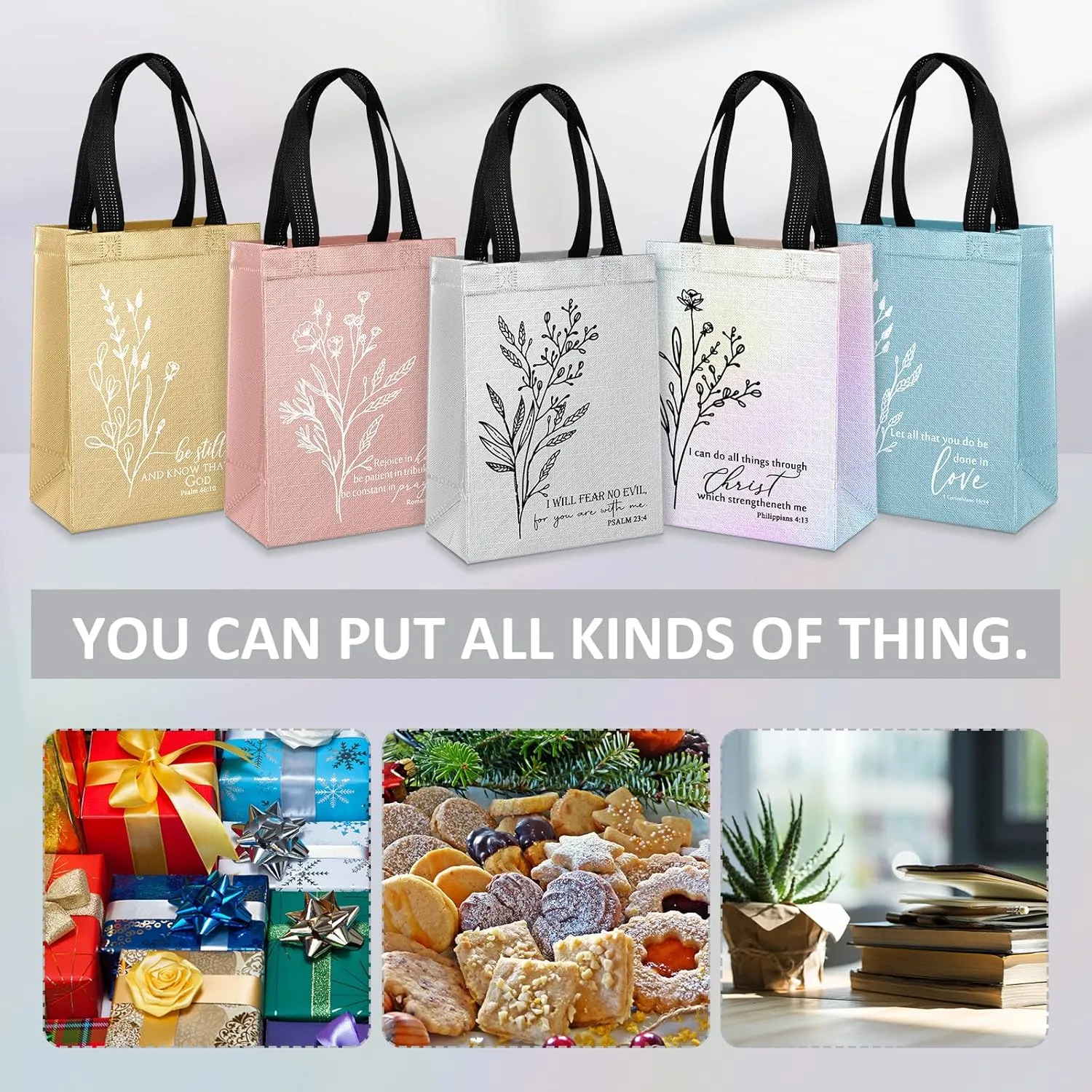 Sweetude 20 Pcs Father's Day Christian Gift Bags Bulk with Handle Inspirational Aesthetics Bible Gift Bag Reusable Non Woven Handbag for Nurse Family Church Sunday School(Mild Color)