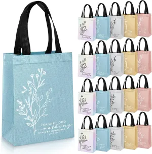 Sweetude 20 Pcs Father's Day Christian Gift Bags Bulk with Handle Inspirational Aesthetics Bible Gift Bag Reusable Non Woven Handbag for Nurse Family Church Sunday School(Mild Color)