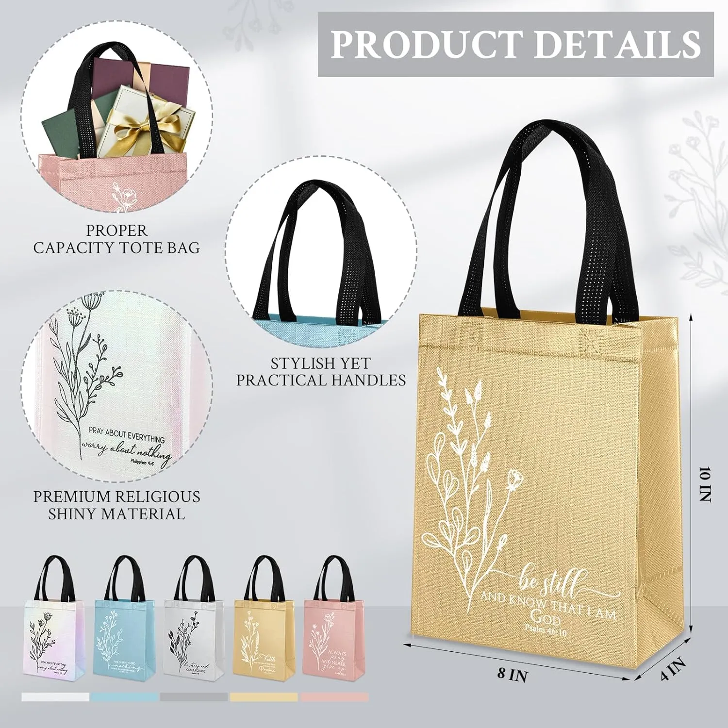 Sweetude 20 Pcs Father's Day Christian Gift Bags Bulk with Handle Inspirational Aesthetics Bible Gift Bag Reusable Non Woven Handbag for Nurse Family Church Sunday School(Mild Color)