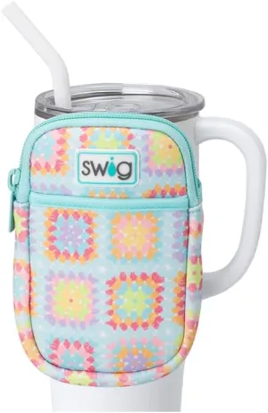 Swig Life Mega Mug Pouch, Water Bottle Bag with Adjustable Strap, Water Bottle Fanny Pack with Zippered Phone Pocket, Holds Travel Essentials, Bottles, Tumbler Accessories (Granny Squares)