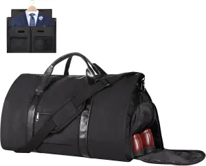 Syeeiex Garment Duffle Bags for Travel, Carry On Garment Bag, Convertible Garment Bags for Travel with Shoe Pouch & Multiple Pockets, 2 in 1 Hanging Suitcase Suit Travel Bags for Men(Black)