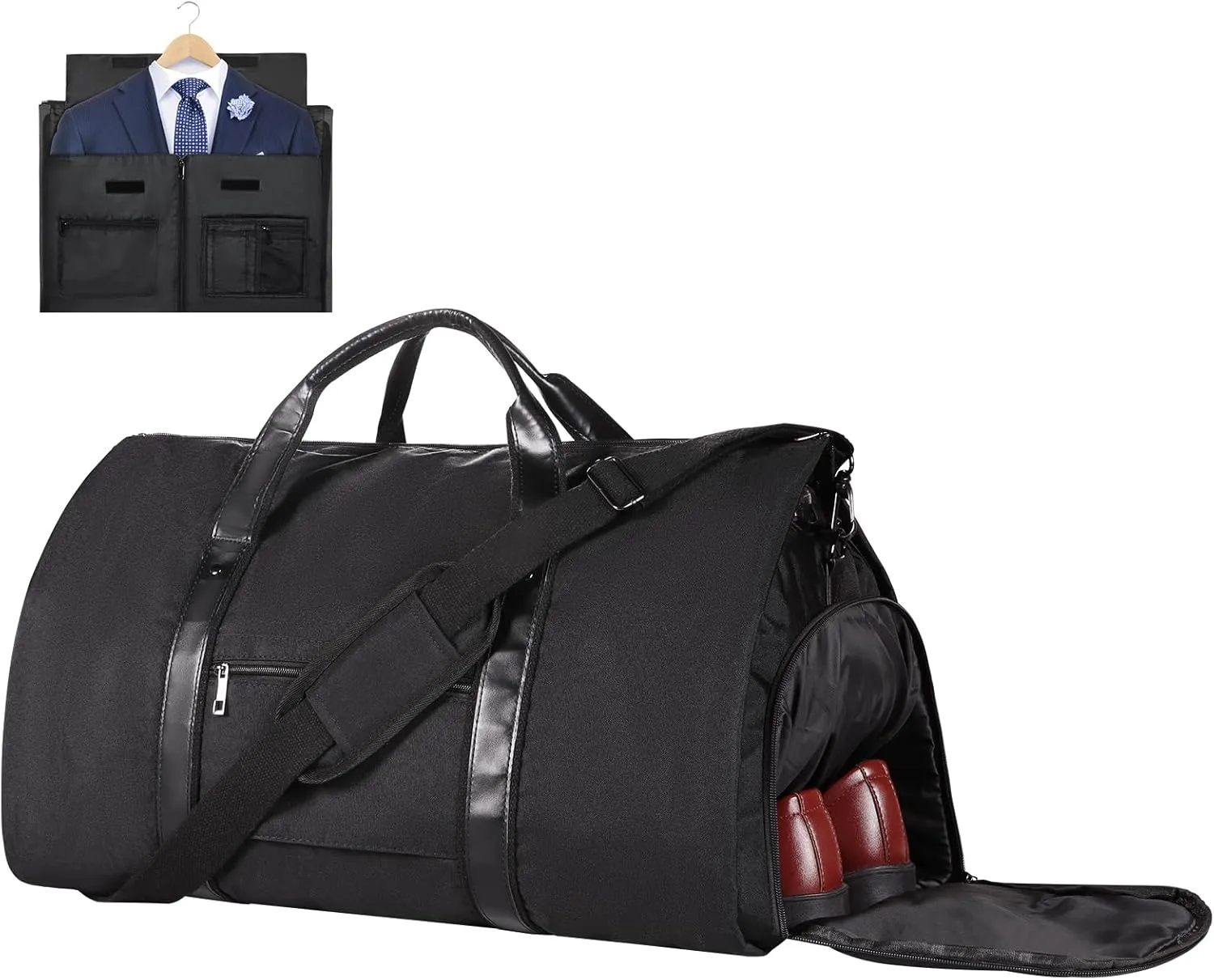 Syeeiex Garment Duffle Bags for Travel, Carry On Garment Bag, Convertible Garment Bags for Travel with Shoe Pouch & Multiple Pockets, 2 in 1 Hanging Suitcase Suit Travel Bags for Men(Black)