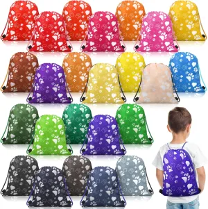 Talltalk 24 Pcs Paw Print Drawstring Backpack Puppy Footprint Drawing Bag Kids Birthday Pet Theme Party Favor Gift Candy Goodies Treat Drawstring Bags for Girls Boys Kids