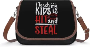 Teach Kids to Hit And Steal Baseball Crossbody Bags for Women Shoulder Bag Flap Handbags Leather Cross Body Purse