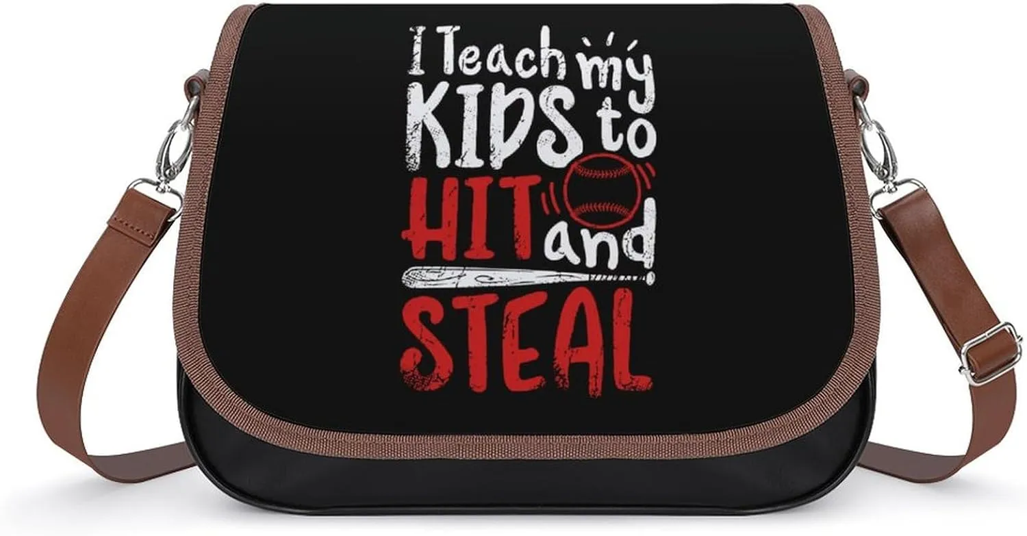 Teach Kids to Hit And Steal Baseball Crossbody Bags for Women Shoulder Bag Flap Handbags Leather Cross Body Purse