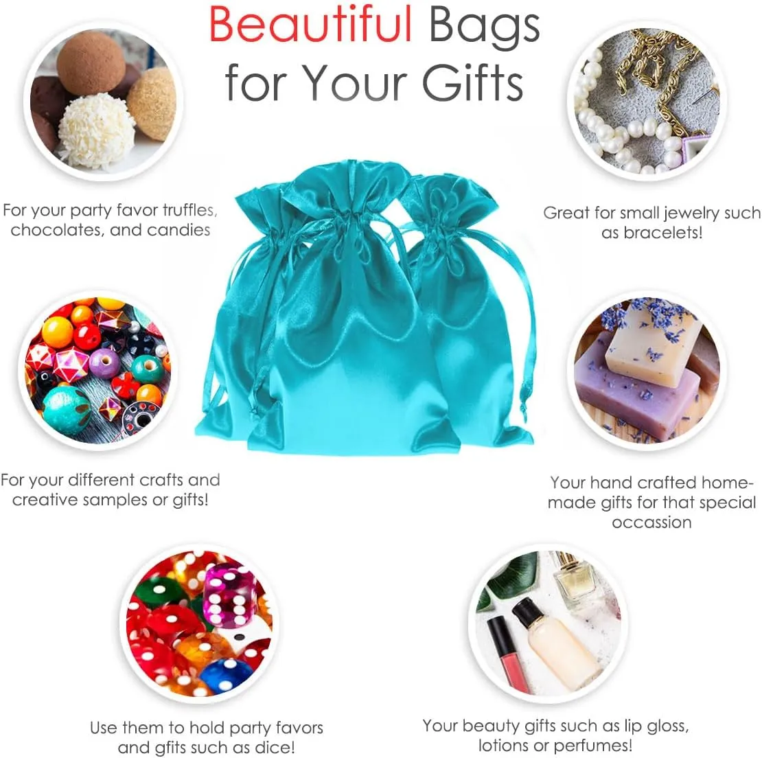 Teal Satin Gift & Wedding Favor Drawstring Bags - Baby Shower & Bags 5" x 8", 50 per Pack