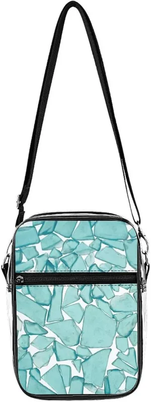 Teal Sea Glass Print Clear Stadium Crossbody Bags Adjustable Strap Shoulder Purse for Women and Men