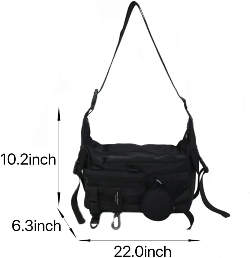 Techwear Crossbody Messenger Bag Japanese Harajuku Alt Emo Shoulder Bag Cool Hip Hop Goth Punk Streetwear