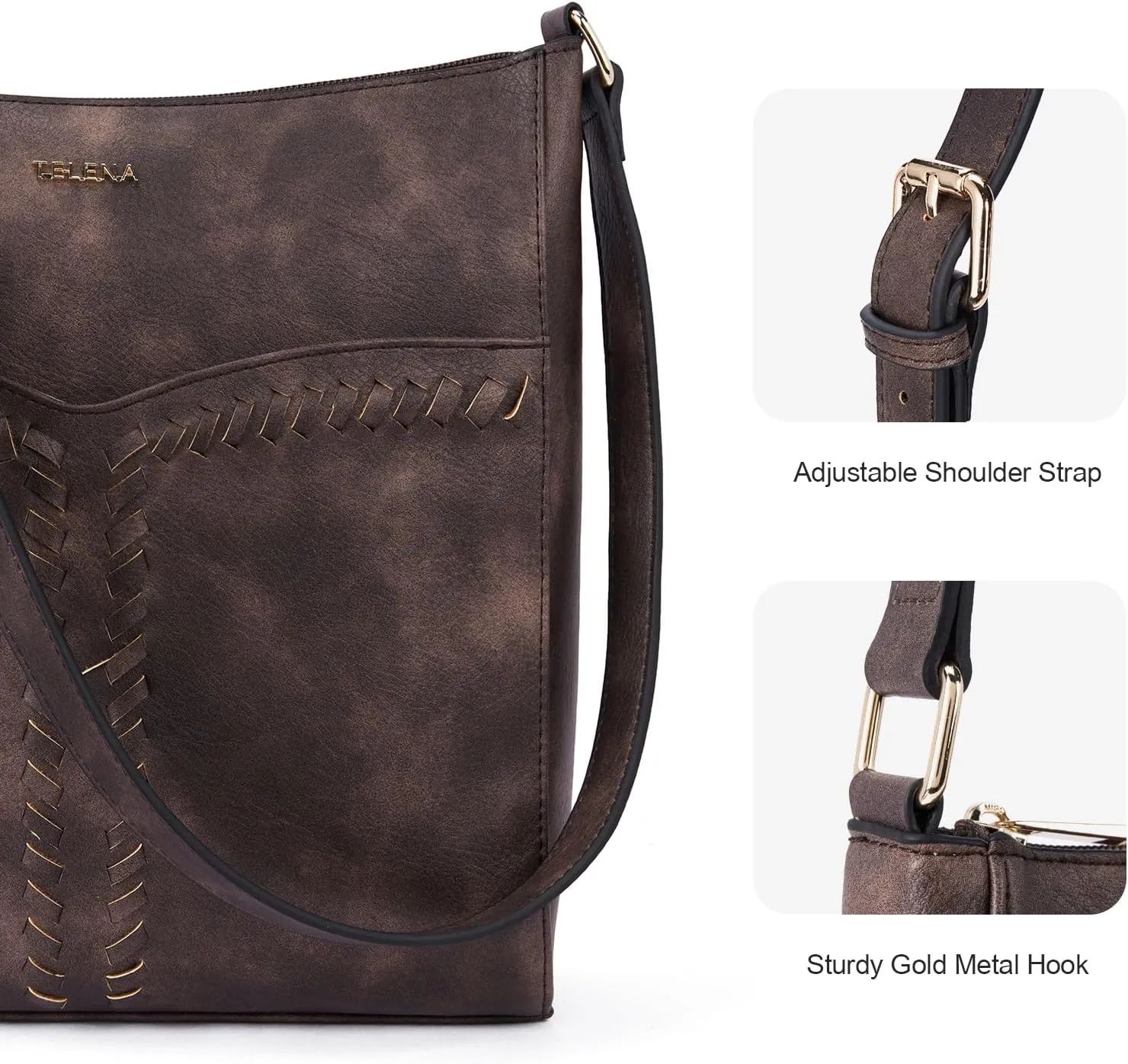 Telena Crossbody Purses for Women Trendy Vegan Leather Purses Bucket Hobo Bags Handbags with Adjustable Guitar Strap