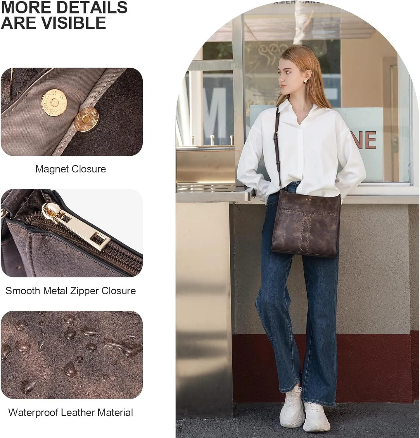 Telena Crossbody Purses for Women Trendy Vegan Leather Purses Bucket Hobo Bags Handbags with Adjustable Guitar Strap
