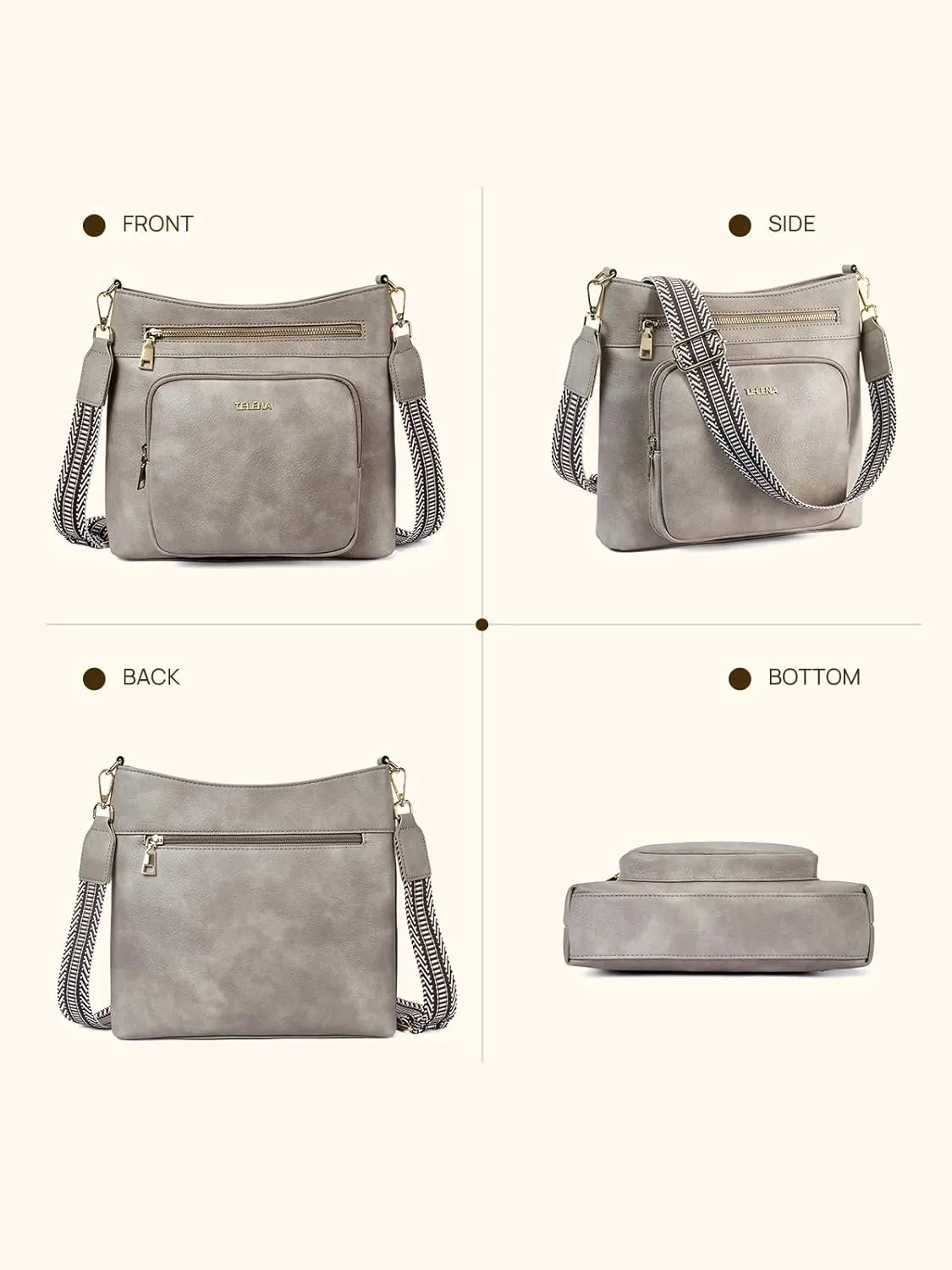 Telena Hobo Bags for Women Leather Purses Crossbody Bag Multi Pockets Large Shoulder Bags with Adjustable Strap