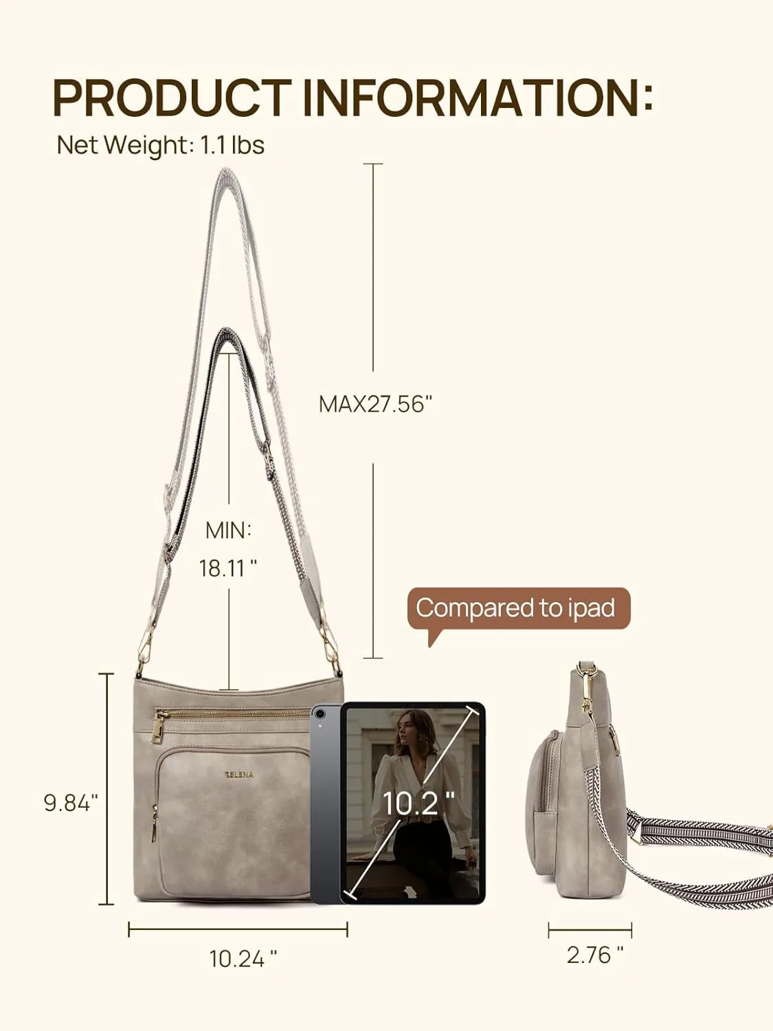Telena Hobo Bags for Women Leather Purses Crossbody Bag Multi Pockets Large Shoulder Bags with Adjustable Strap