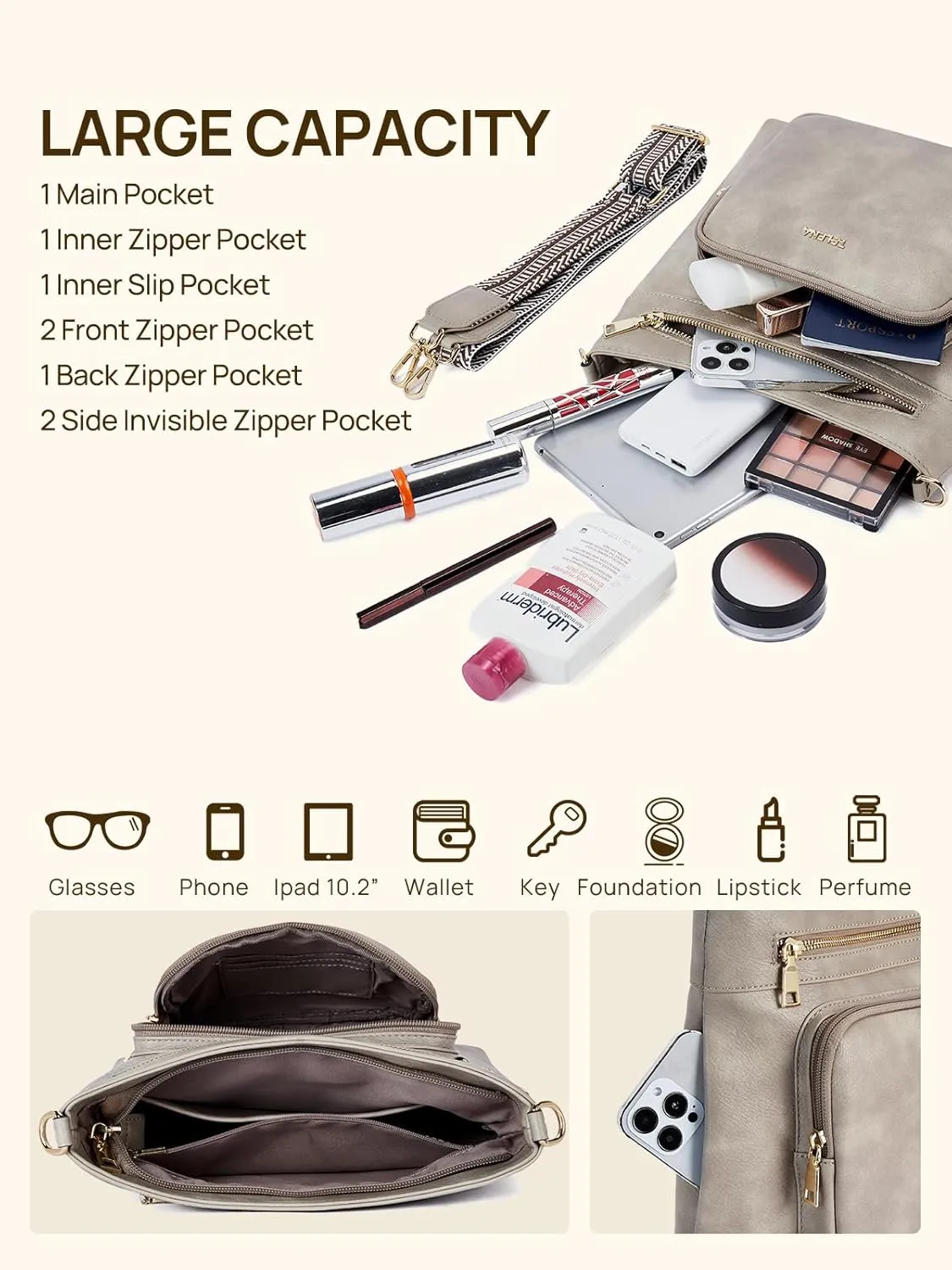 Telena Hobo Bags for Women Leather Purses Crossbody Bag Multi Pockets Large Shoulder Bags with Adjustable Strap