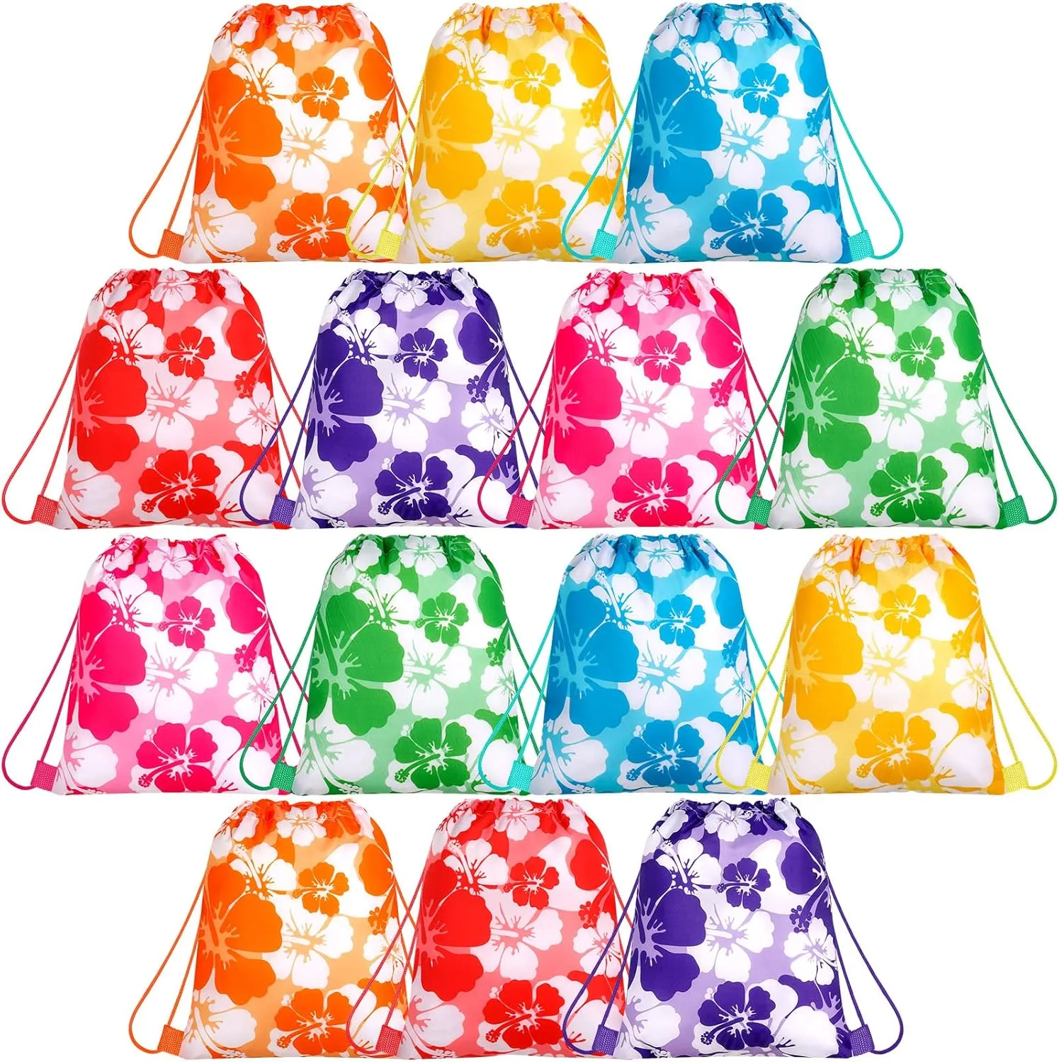 Teling Hibiscus Party Favors Bags Drawstring Luau Bag Tropical Gift Bags for Birthday Baby Shower Party Favor Packs(14 Pcs, Fresh Style)