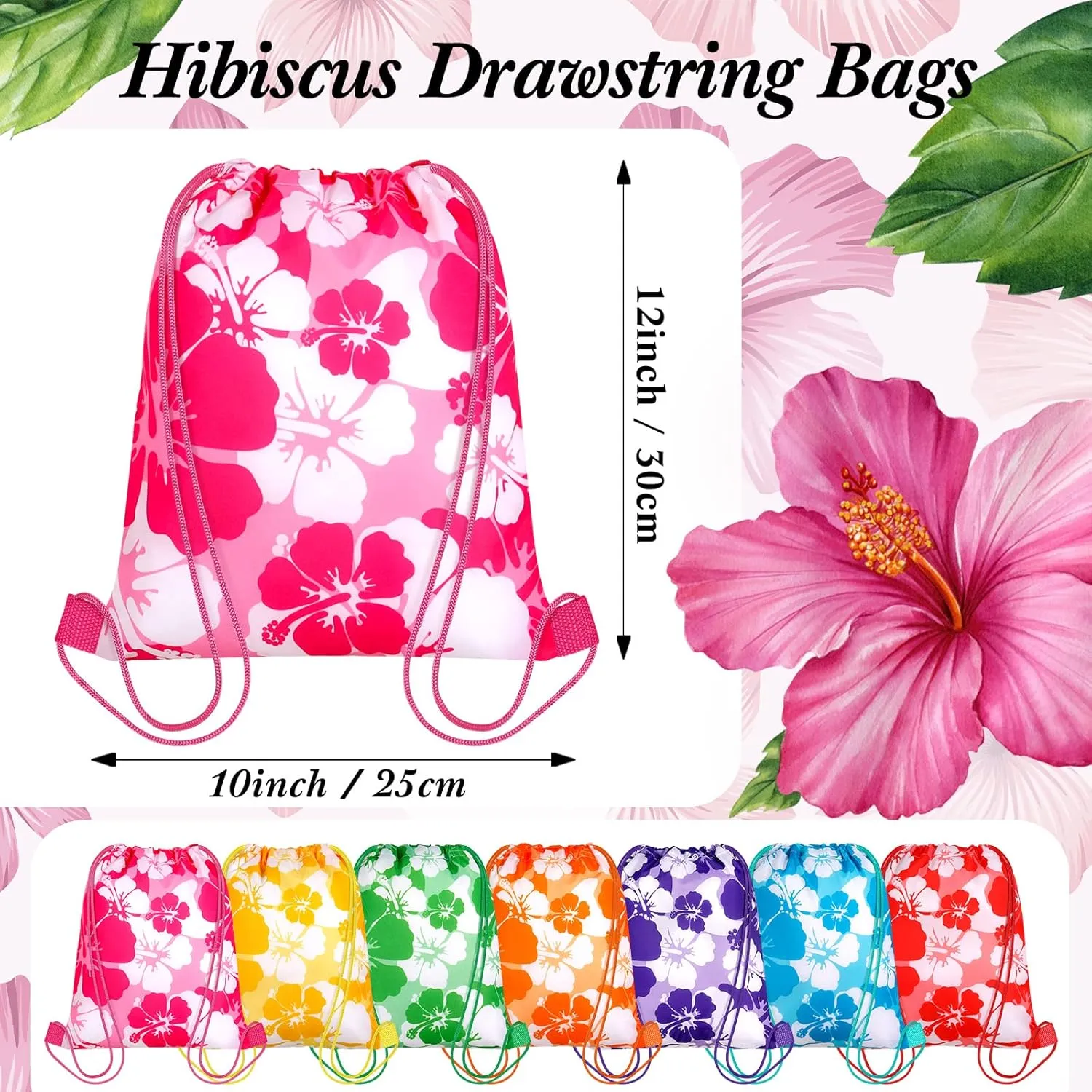 Teling Hibiscus Party Favors Bags Drawstring Luau Bag Tropical Gift Bags for Birthday Baby Shower Party Favor Packs(14 Pcs, Fresh Style)