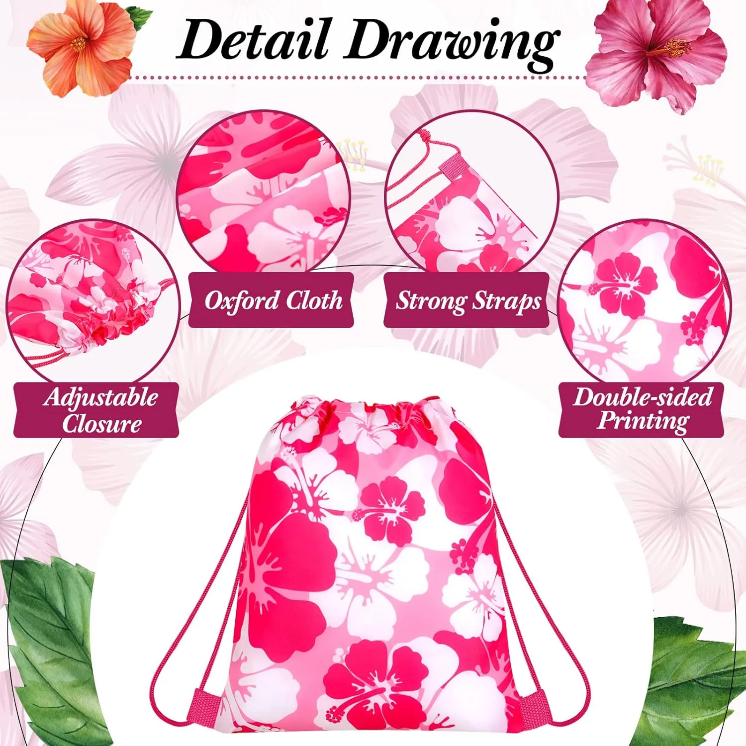 Teling Hibiscus Party Favors Bags Drawstring Luau Bag Tropical Gift Bags for Birthday Baby Shower Party Favor Packs(14 Pcs, Fresh Style)