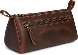 The Antiq Brown Leather Cosmetic Bags for Women Travel Cosmetic Cases - Multipurpose Zippered Makeup Bag, Small leather Cosmetic Case for Purse - Genuine Leather Makeup Bag Handmade Makeup Pouch