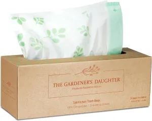 The Gardener's Daughter Compostable Trash Bags - 13 Gallon, 30 Count, Extra Strength, White, Drawstring Kitchen Waste Bag, BPI and TUV Certified, OK Home Compostable - (Evergreen)