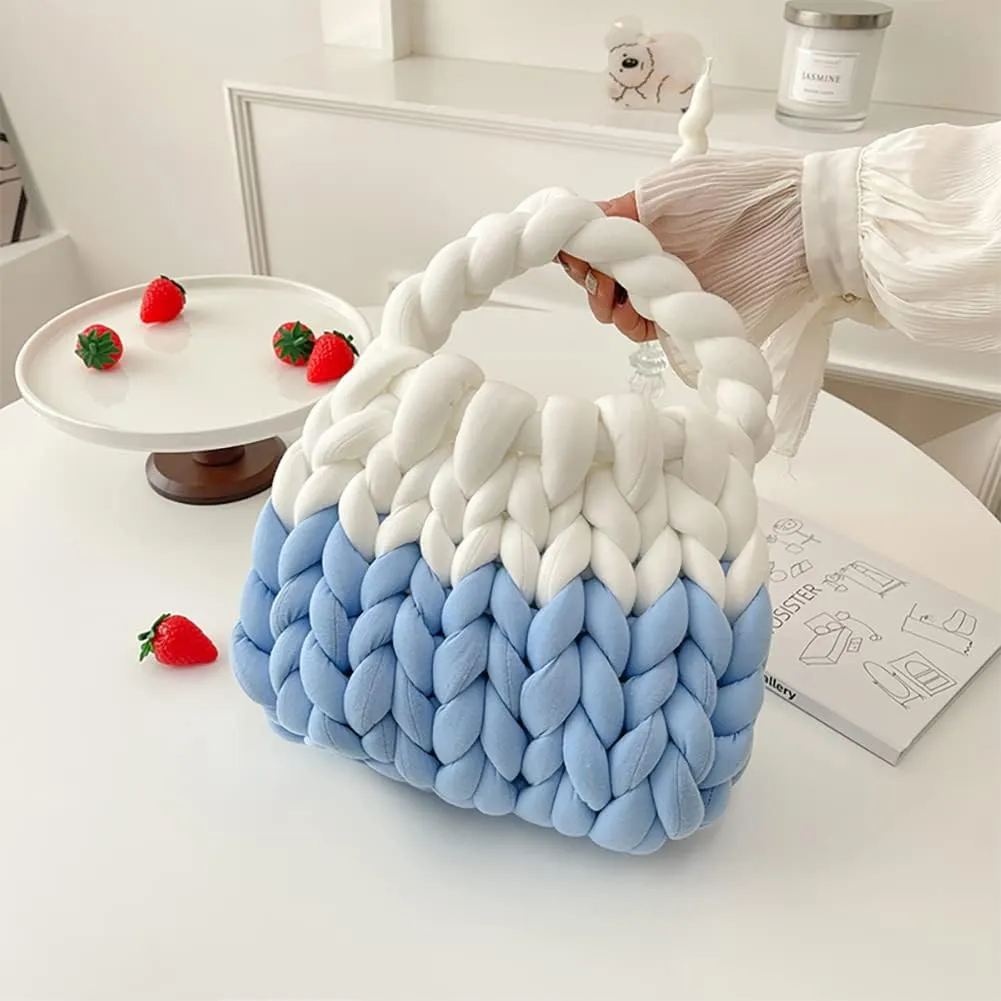 Thick Cotton Wool Woven Handbag, Handmade Coarse Wool Knitted Bucket Bag, Diy Cool Purse,Casual Soft Shoulder